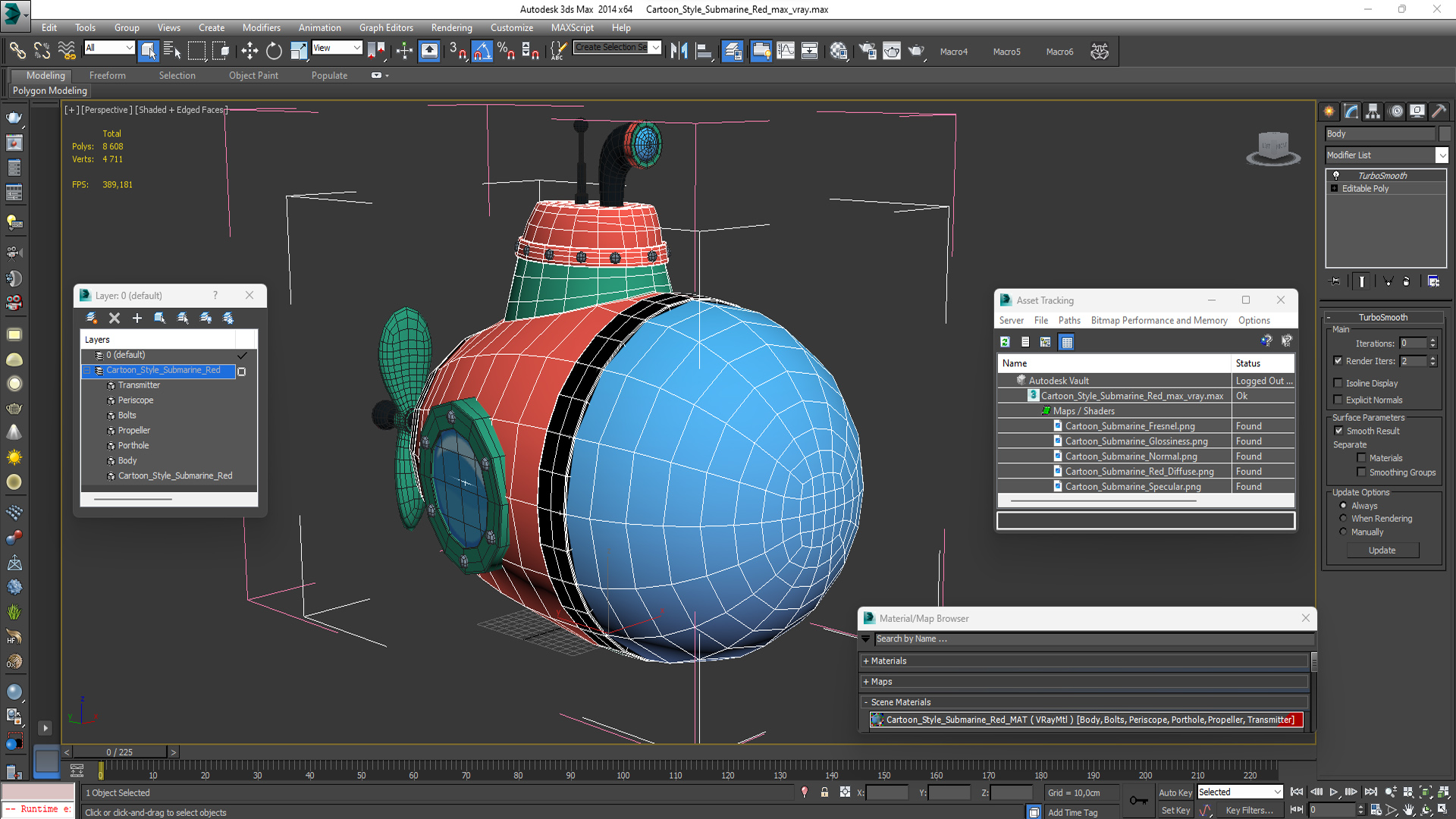 Cartoon Style Submarine Red 3D