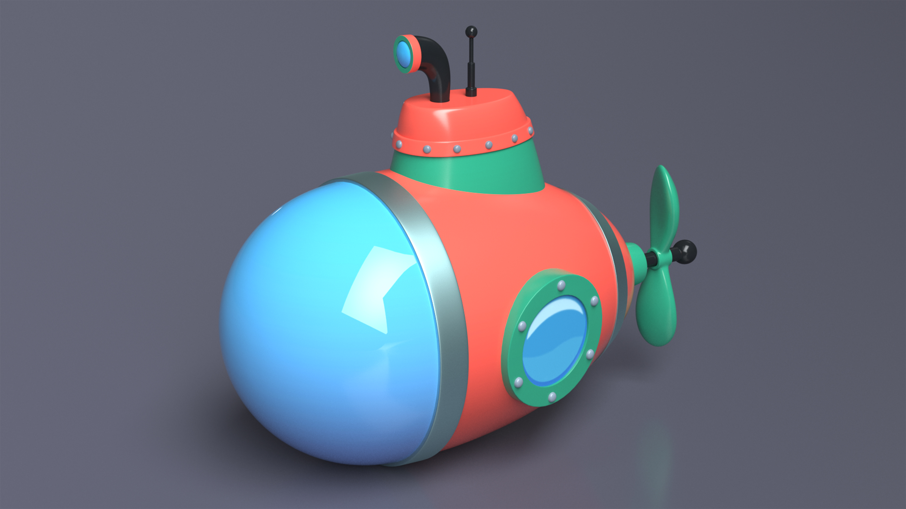 Cartoon Style Submarine Red 3D