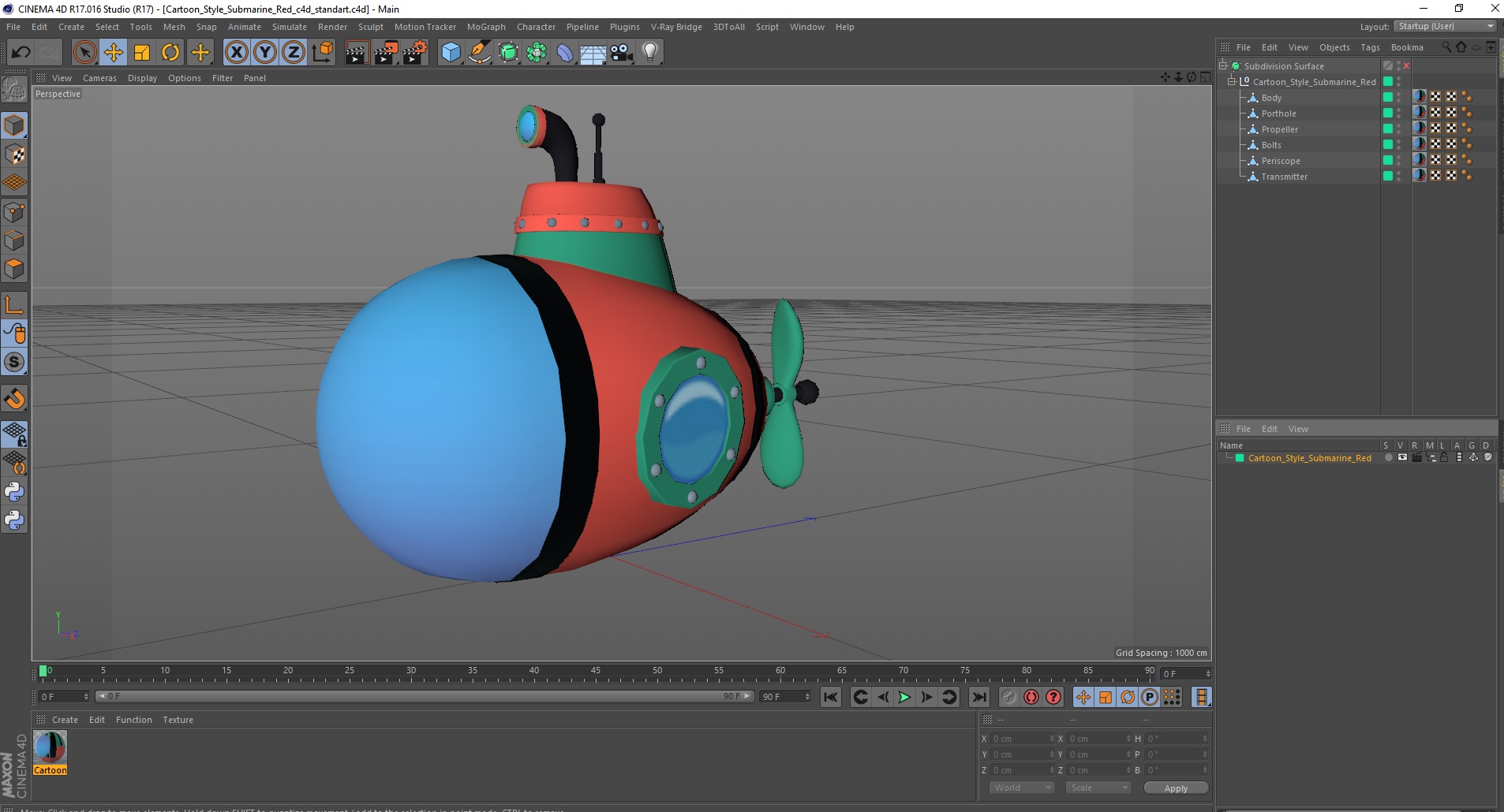 Cartoon Style Submarine Red 3D
