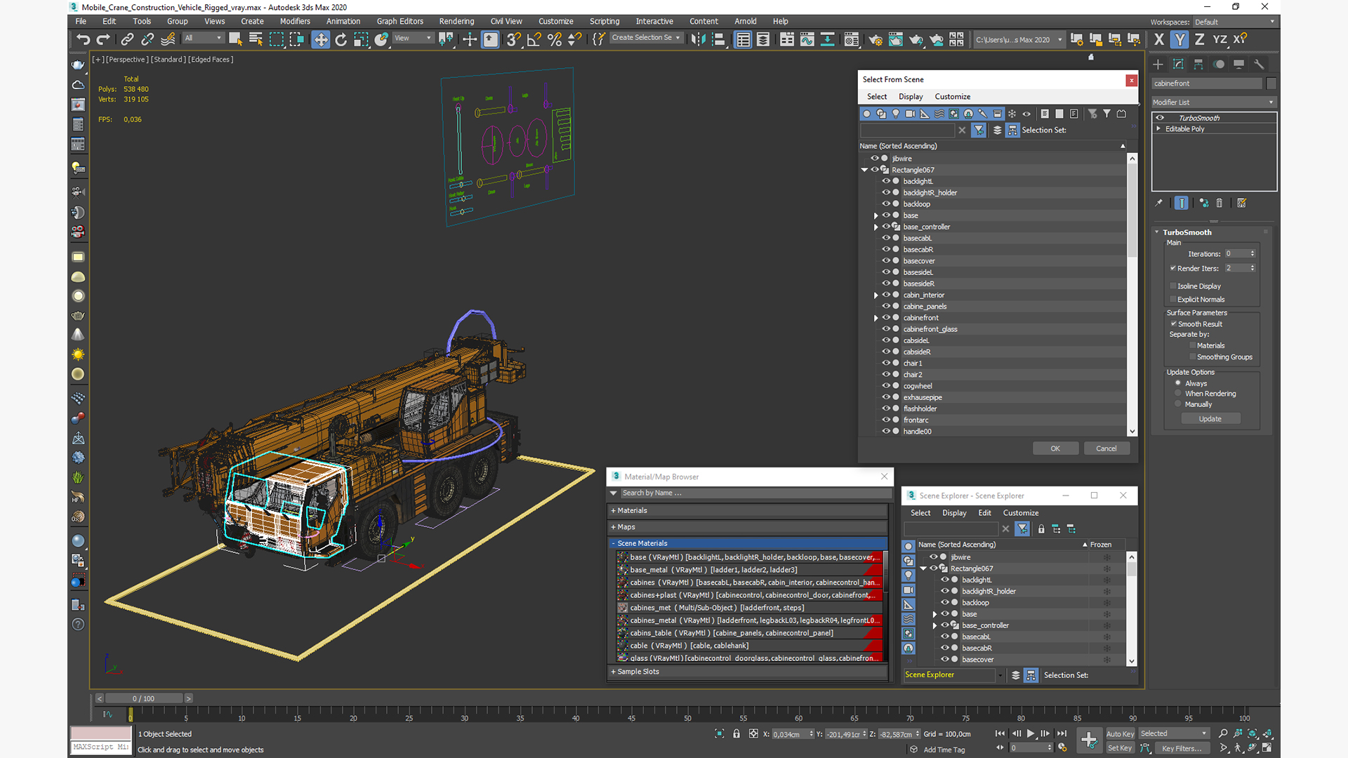 3D model Mobile Crane Construction Vehicle Rigged