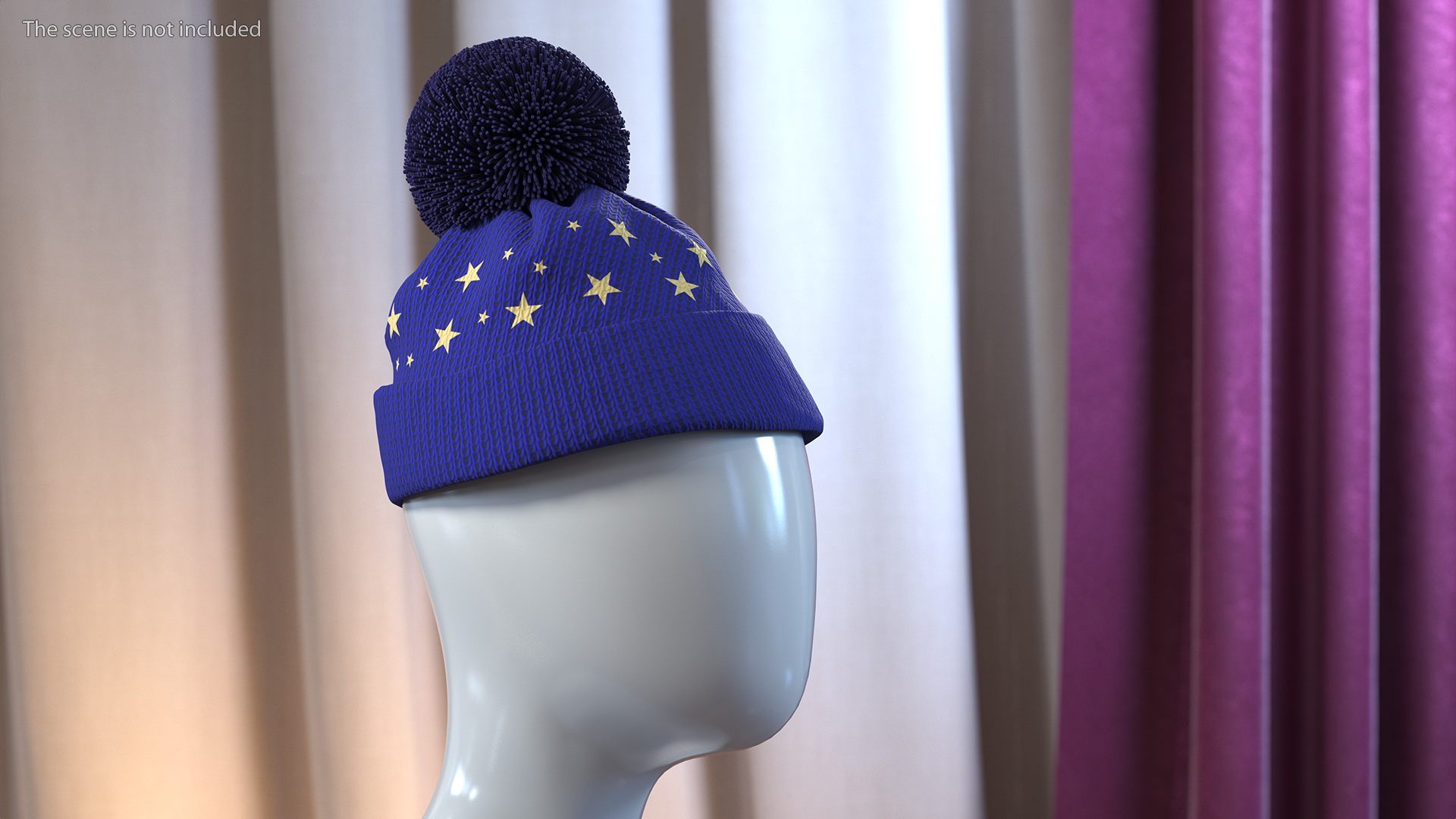 Winter Hat With Pompom Blue 3D