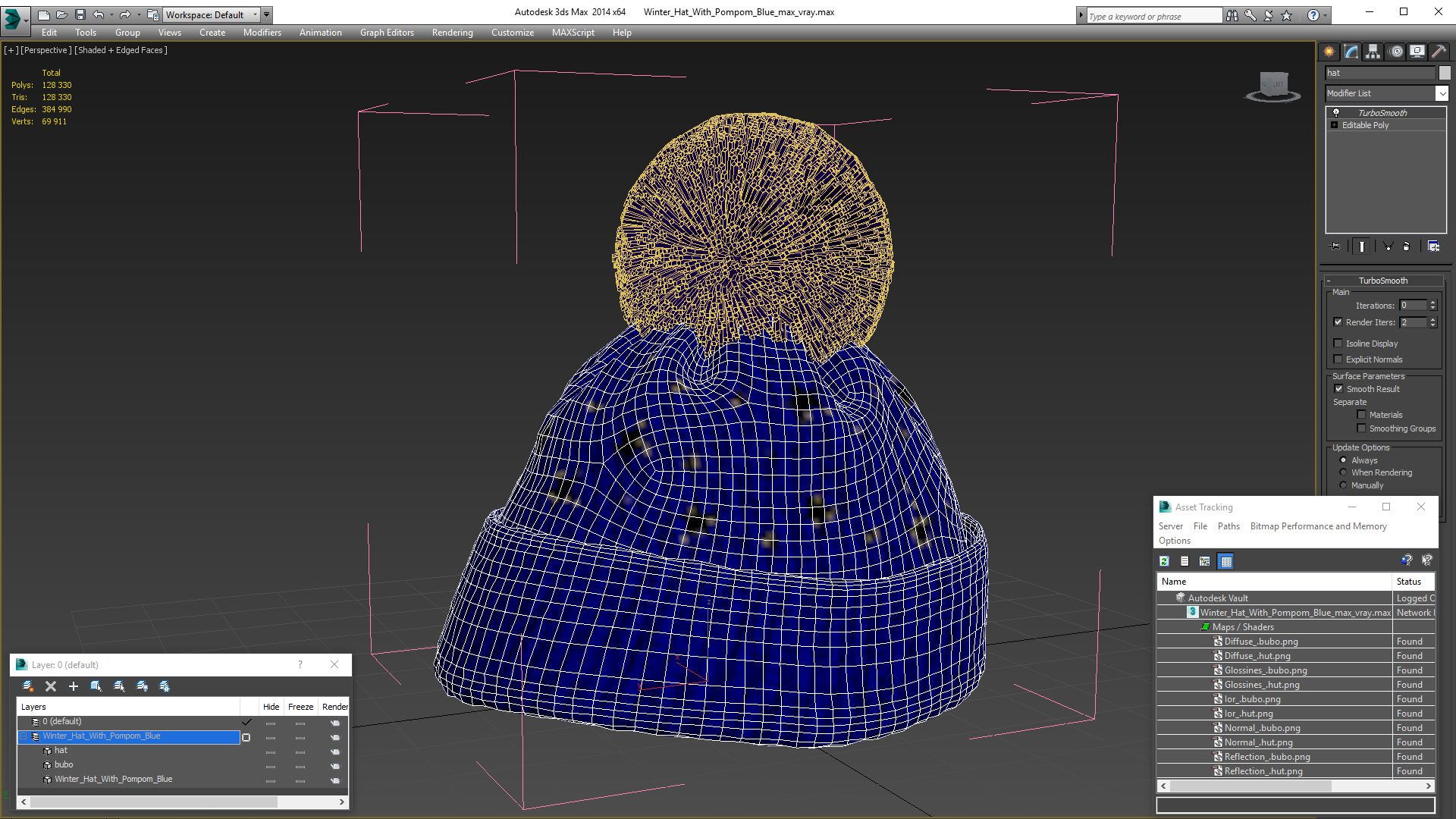 Winter Hat With Pompom Blue 3D