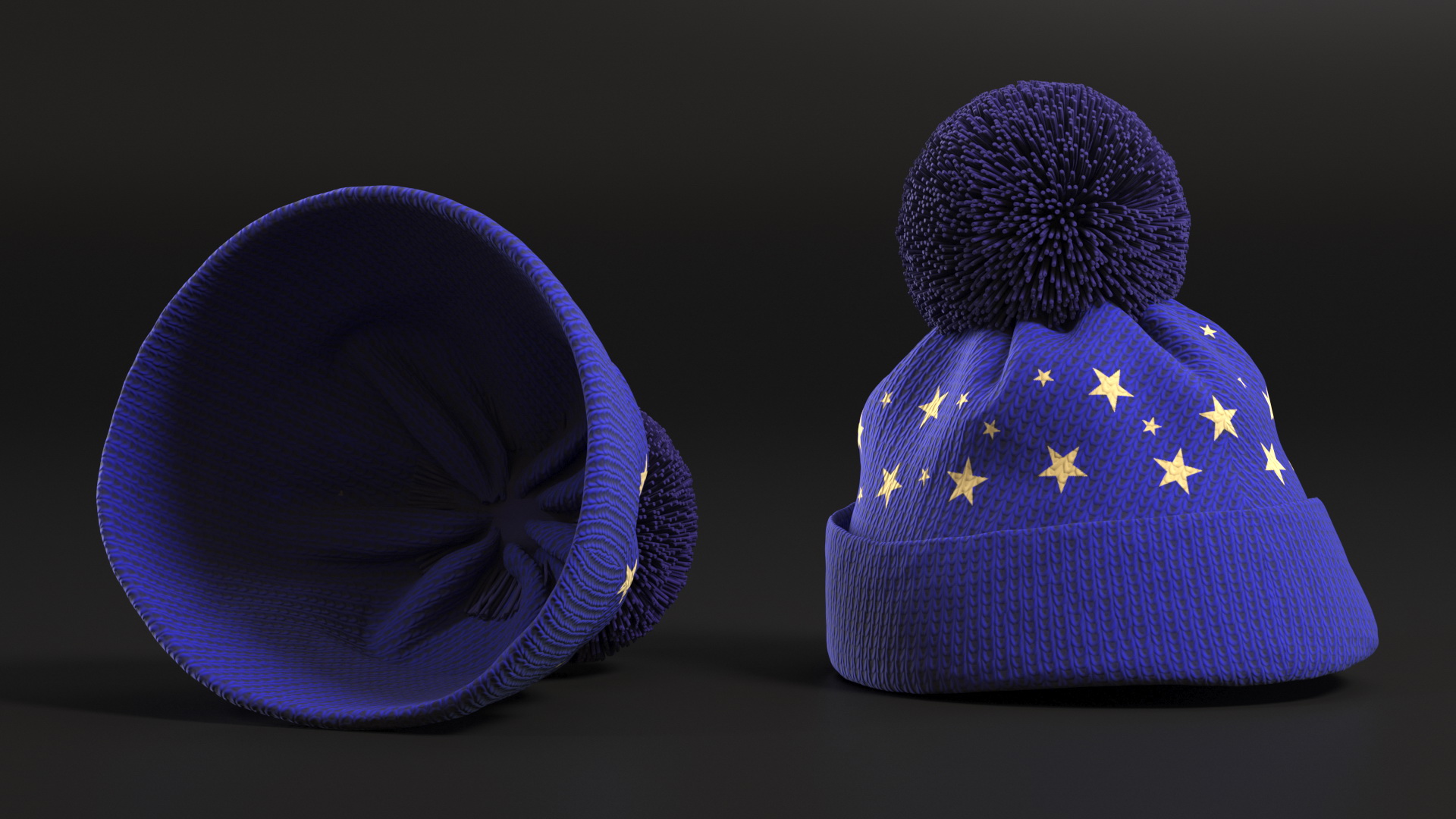 Winter Hat With Pompom Blue 3D