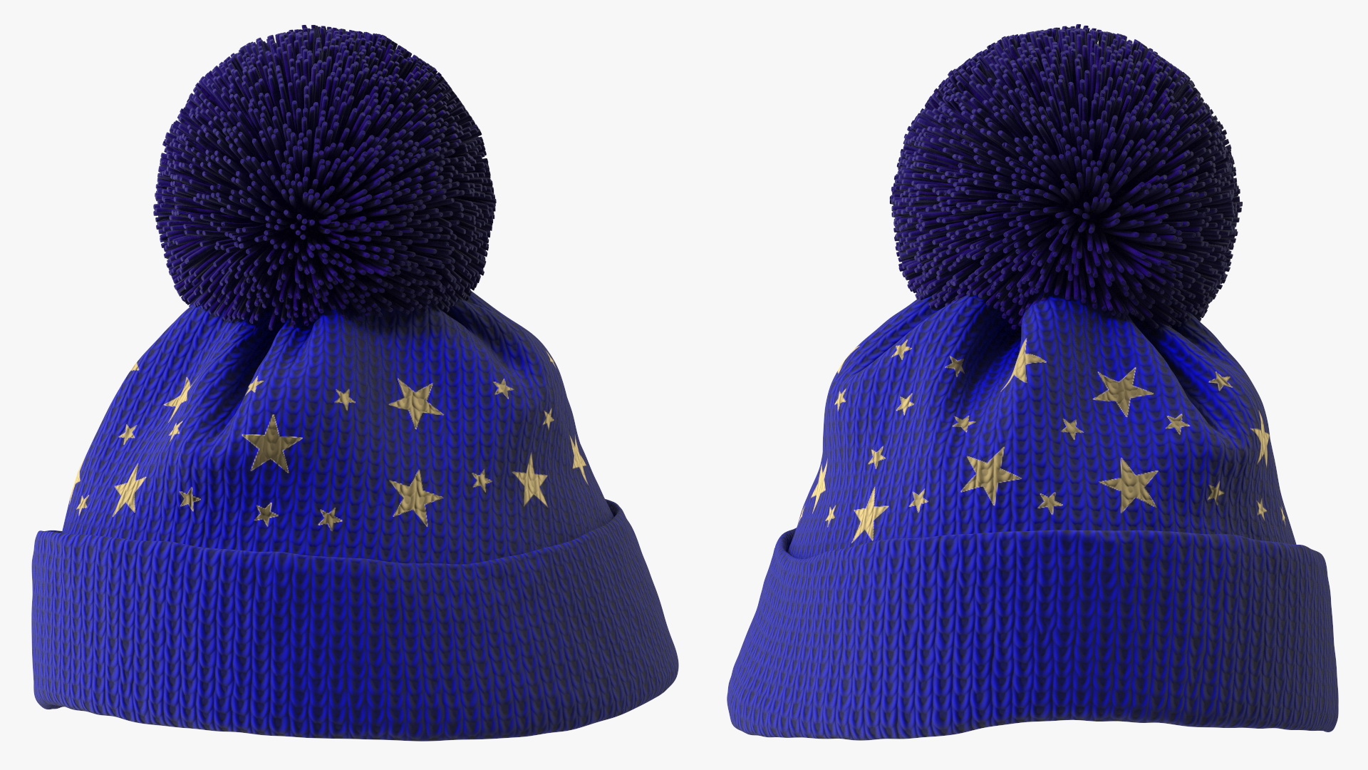 Winter Hat With Pompom Blue 3D