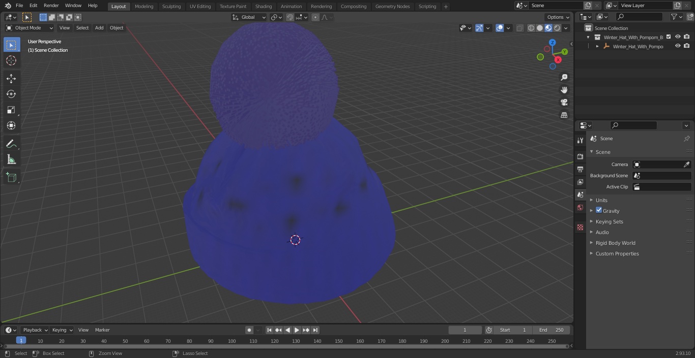 Winter Hat With Pompom Blue 3D
