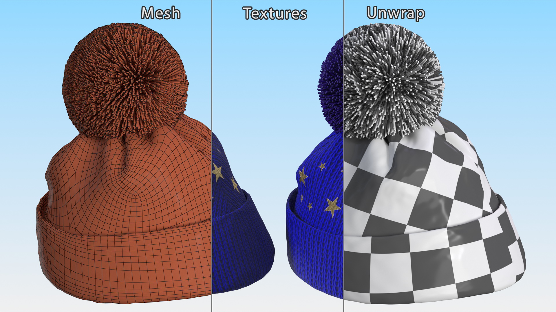 Winter Hat With Pompom Blue 3D