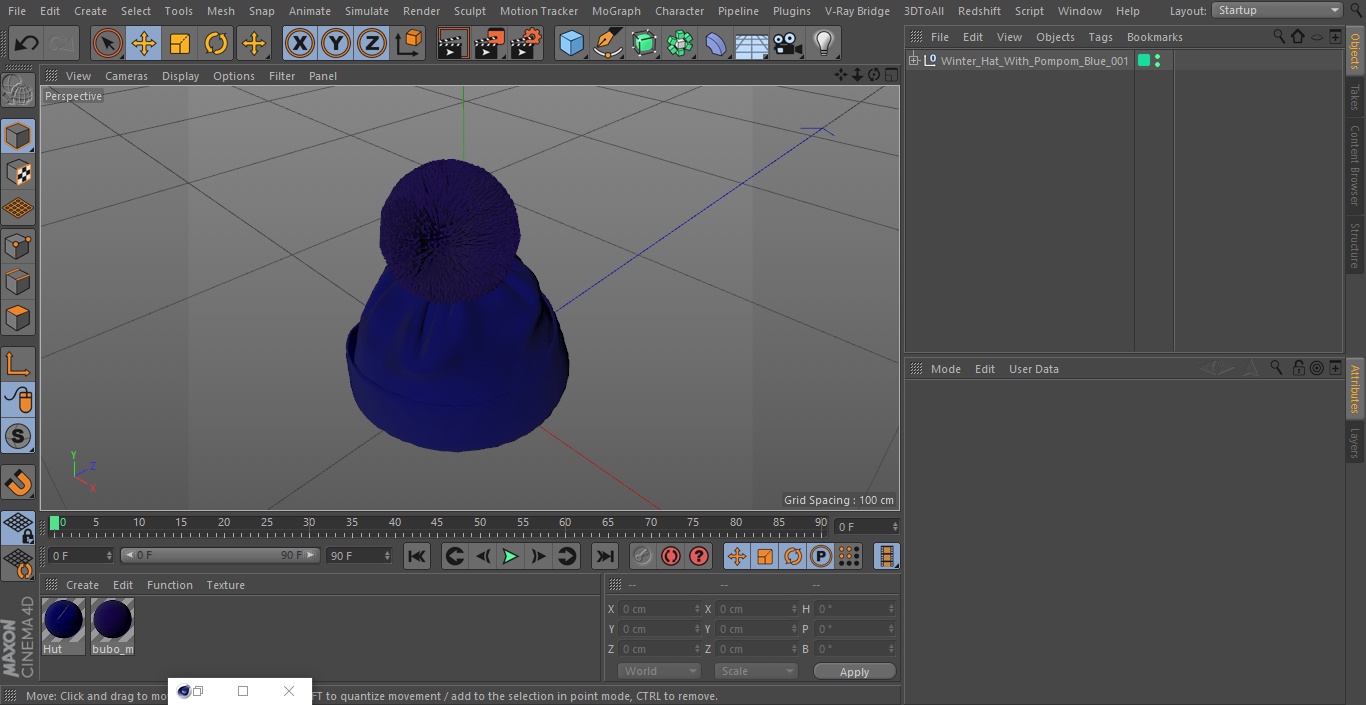 Winter Hat With Pompom Blue 3D