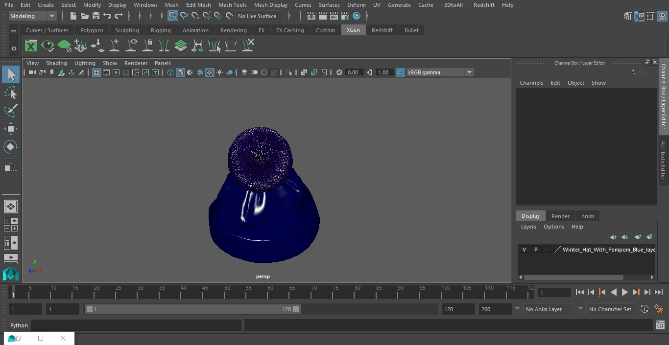 Winter Hat With Pompom Blue 3D