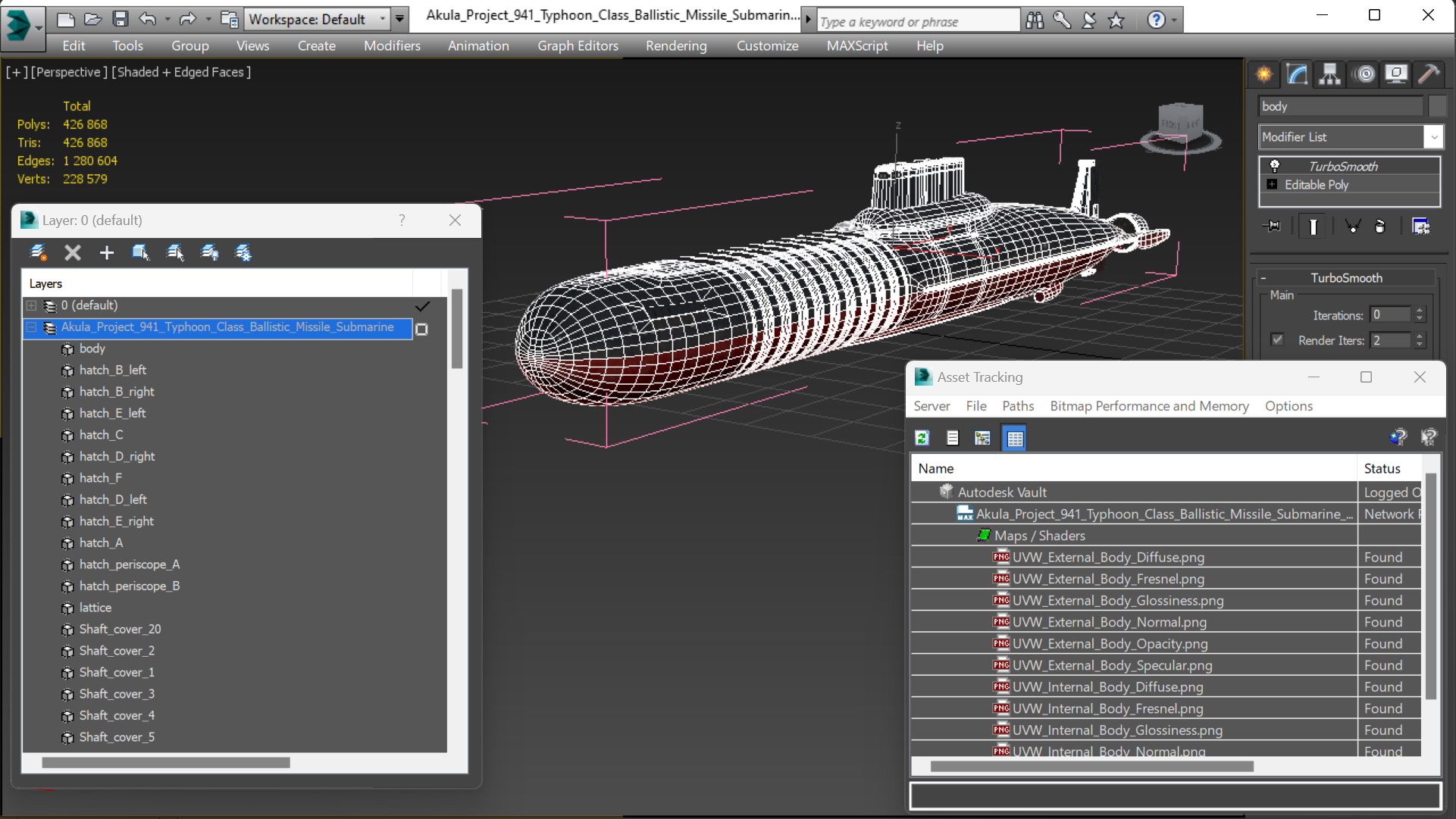Akula Project 941 Typhoon Class Ballistic Missile Submarine 3D model