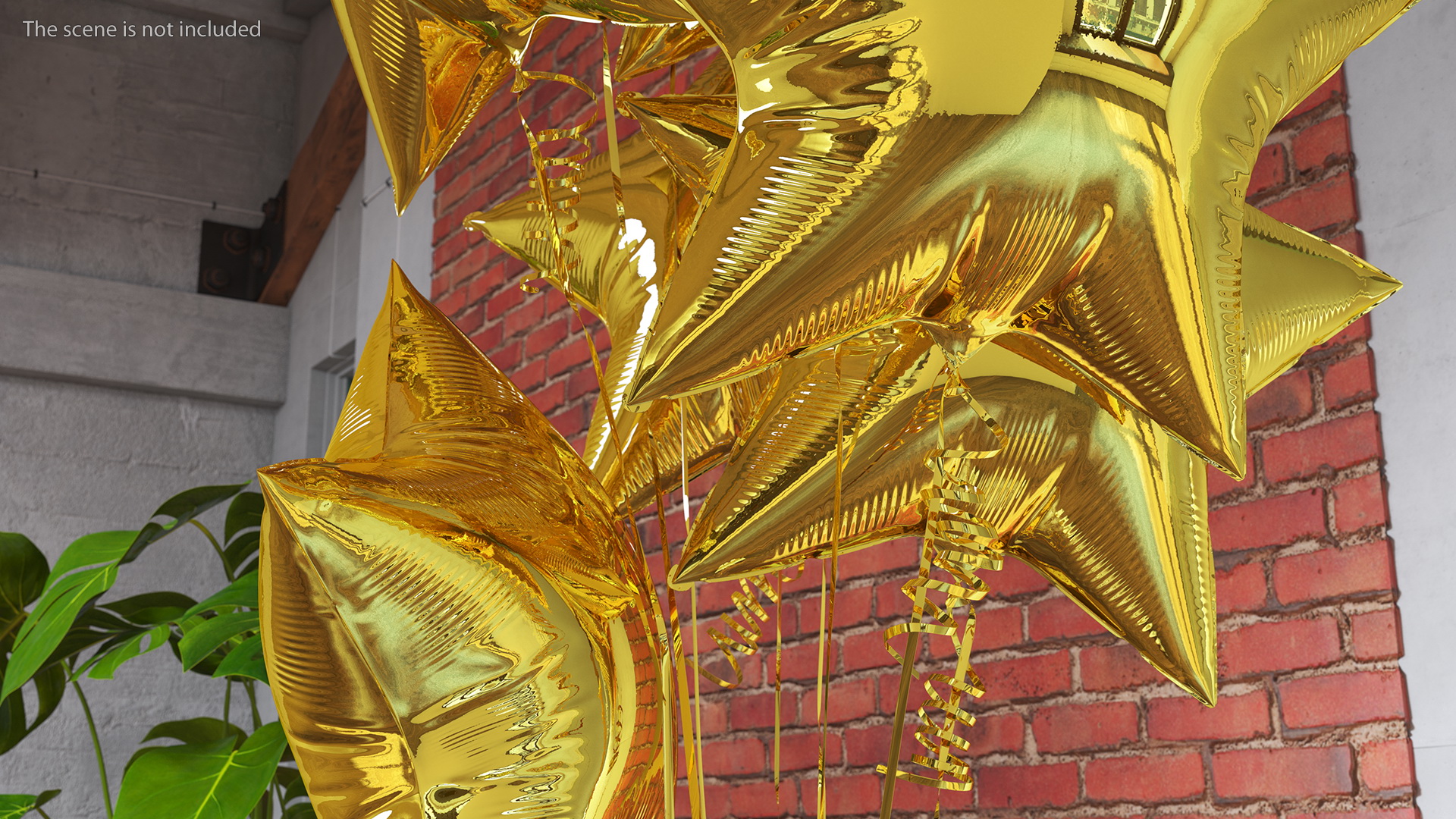 Star Shaped Gold Balloons Tied to Gift Box 3D