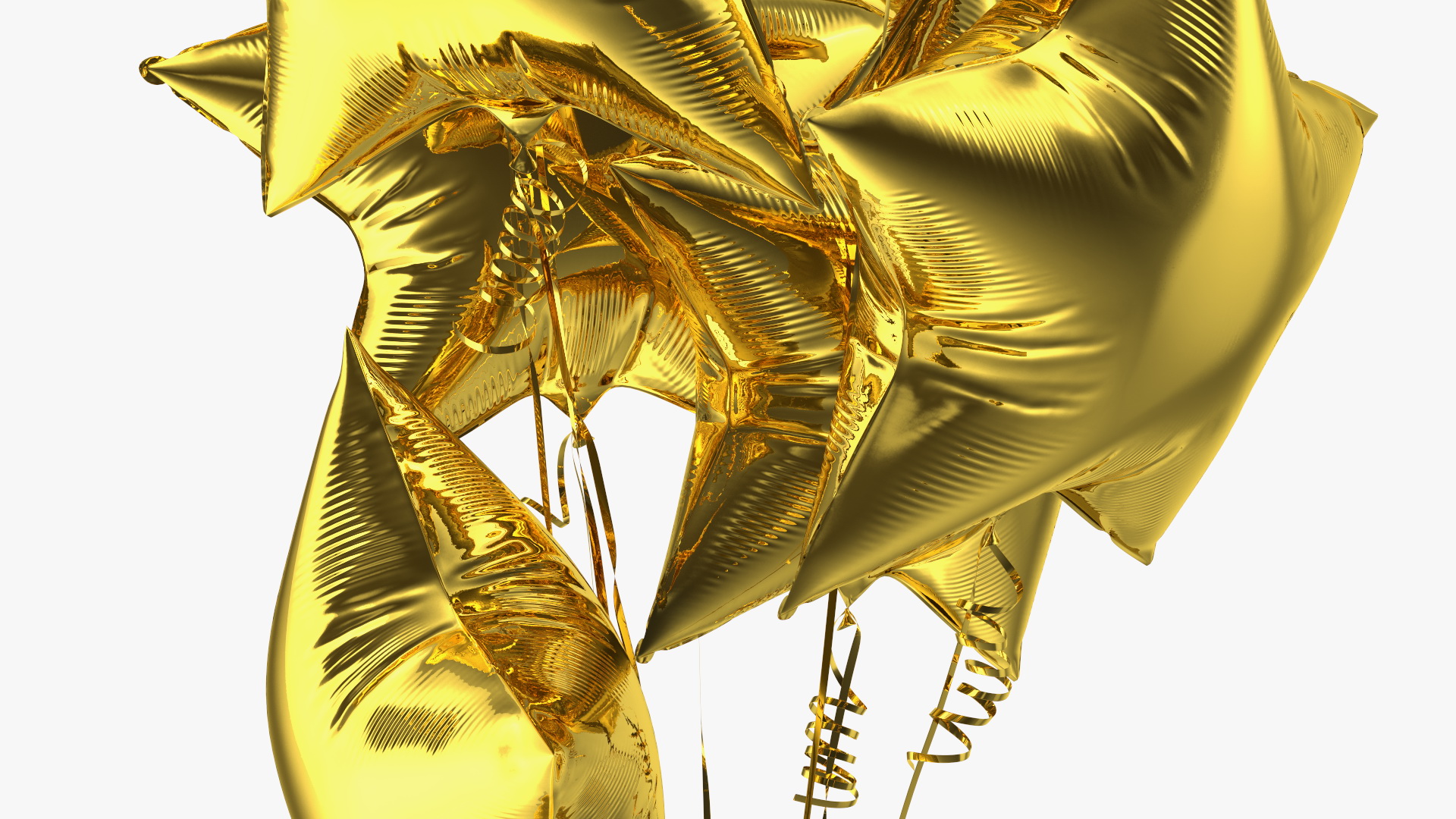 Star Shaped Gold Balloons Tied to Gift Box 3D