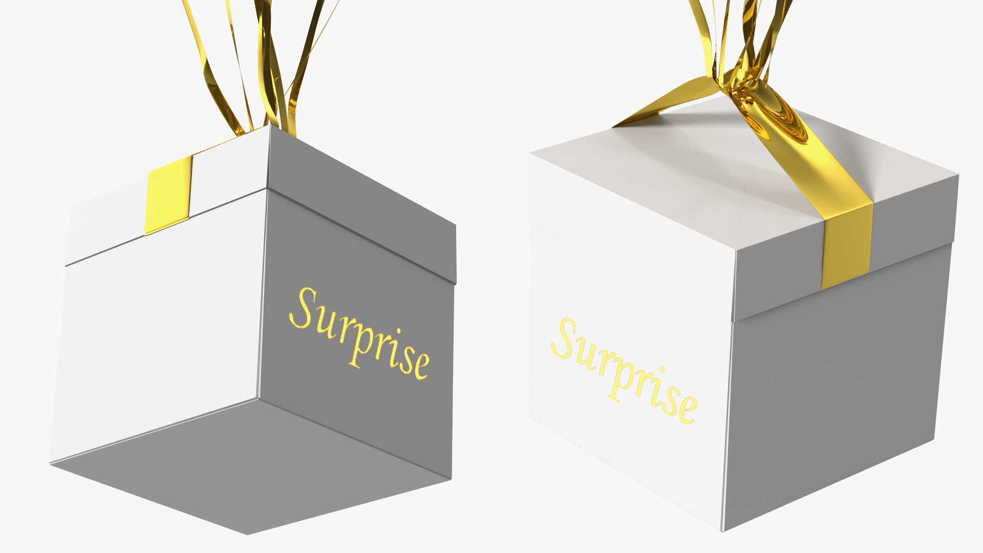 Star Shaped Gold Balloons Tied to Gift Box 3D