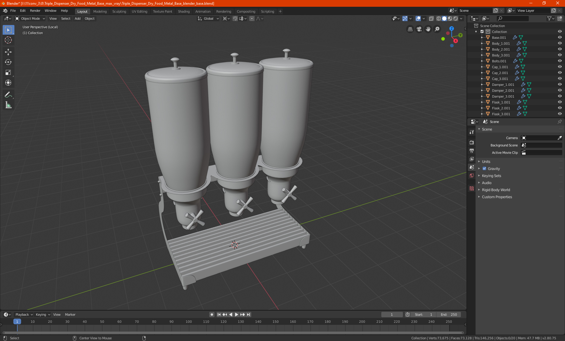 3D Triple Dispenser Dry Food Metal Base