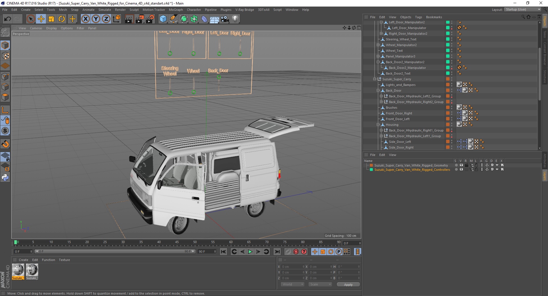 Suzuki Super Carry Van White Rigged for Cinema 4D 3D model
