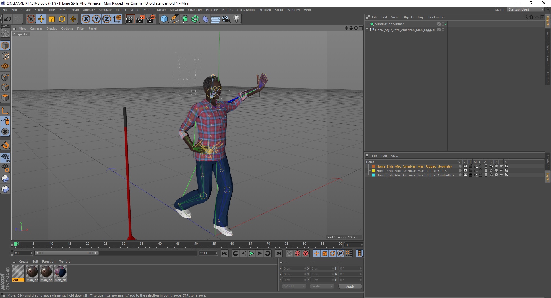 Home Style Afro American Man Rigged for Cinema 4D 3D model