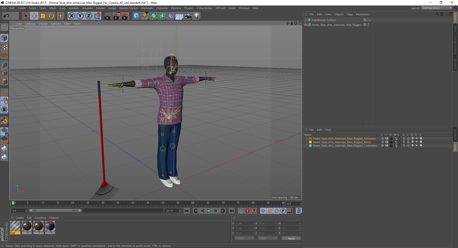 Home Style Afro American Man Rigged for Cinema 4D 3D model
