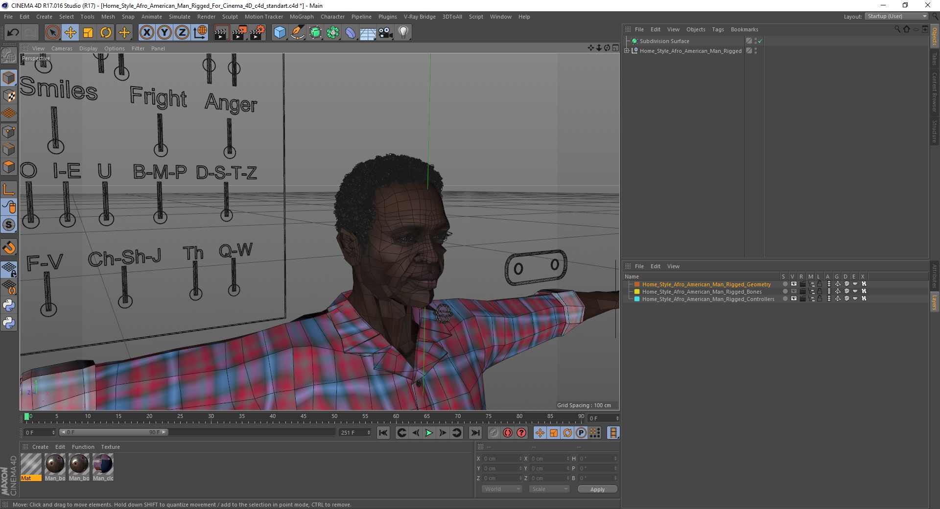 Home Style Afro American Man Rigged for Cinema 4D 3D model