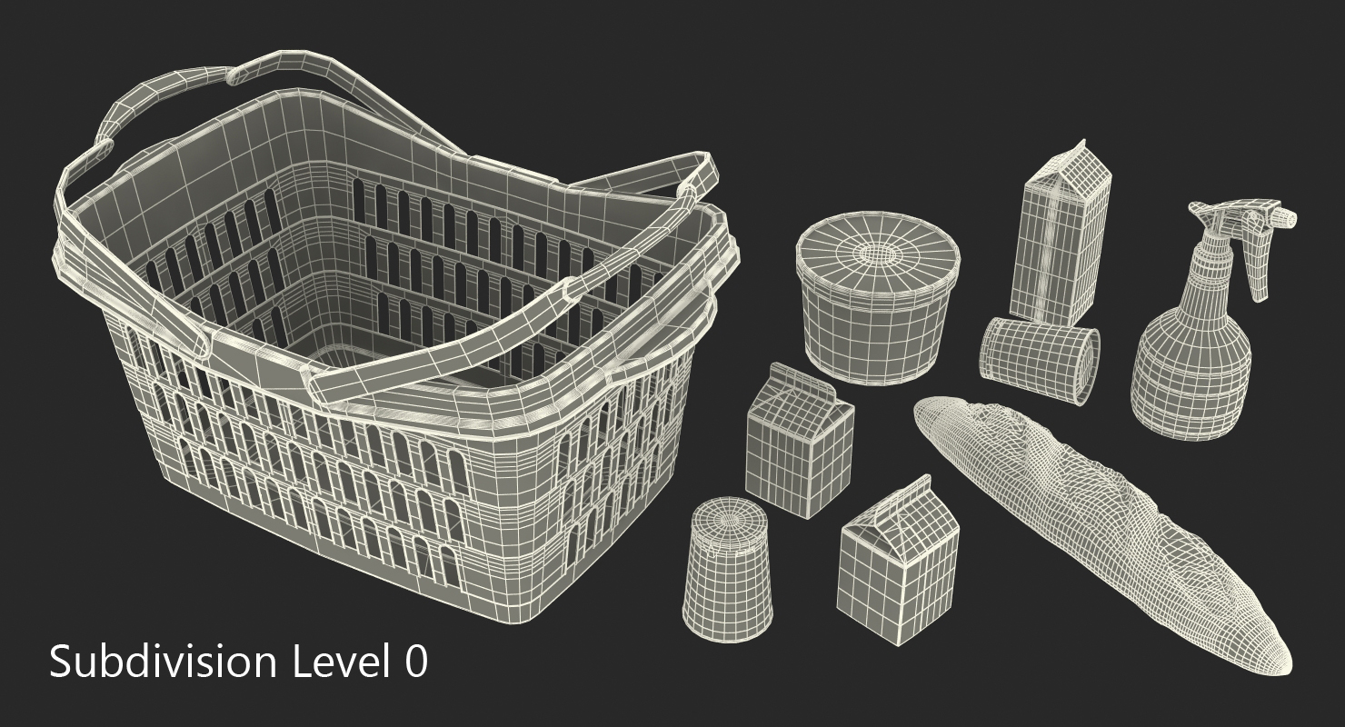 Shopping Plastic Basket with Goods 3D model