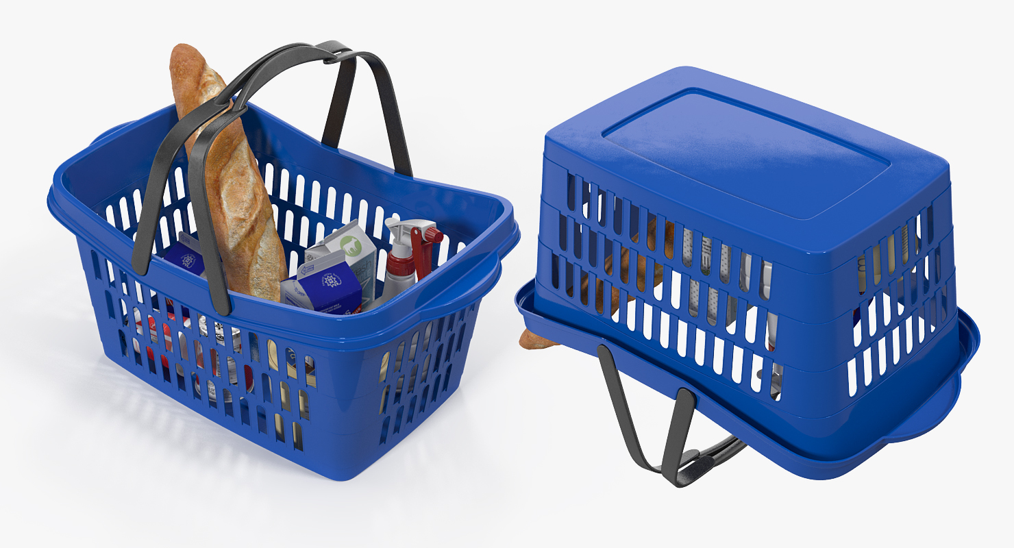 Shopping Plastic Basket with Goods 3D model
