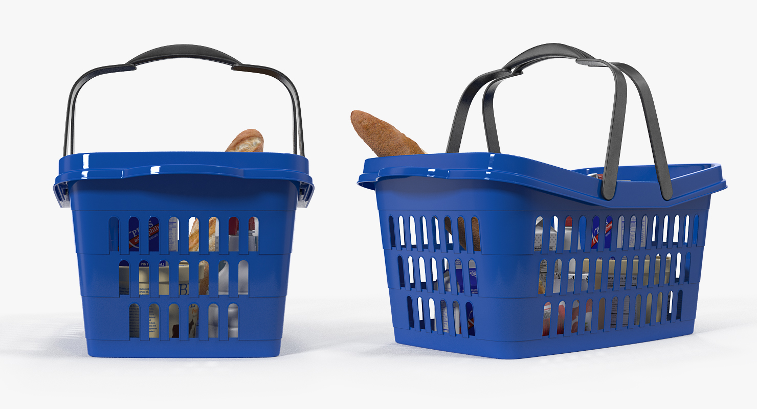 Shopping Plastic Basket with Goods 3D model
