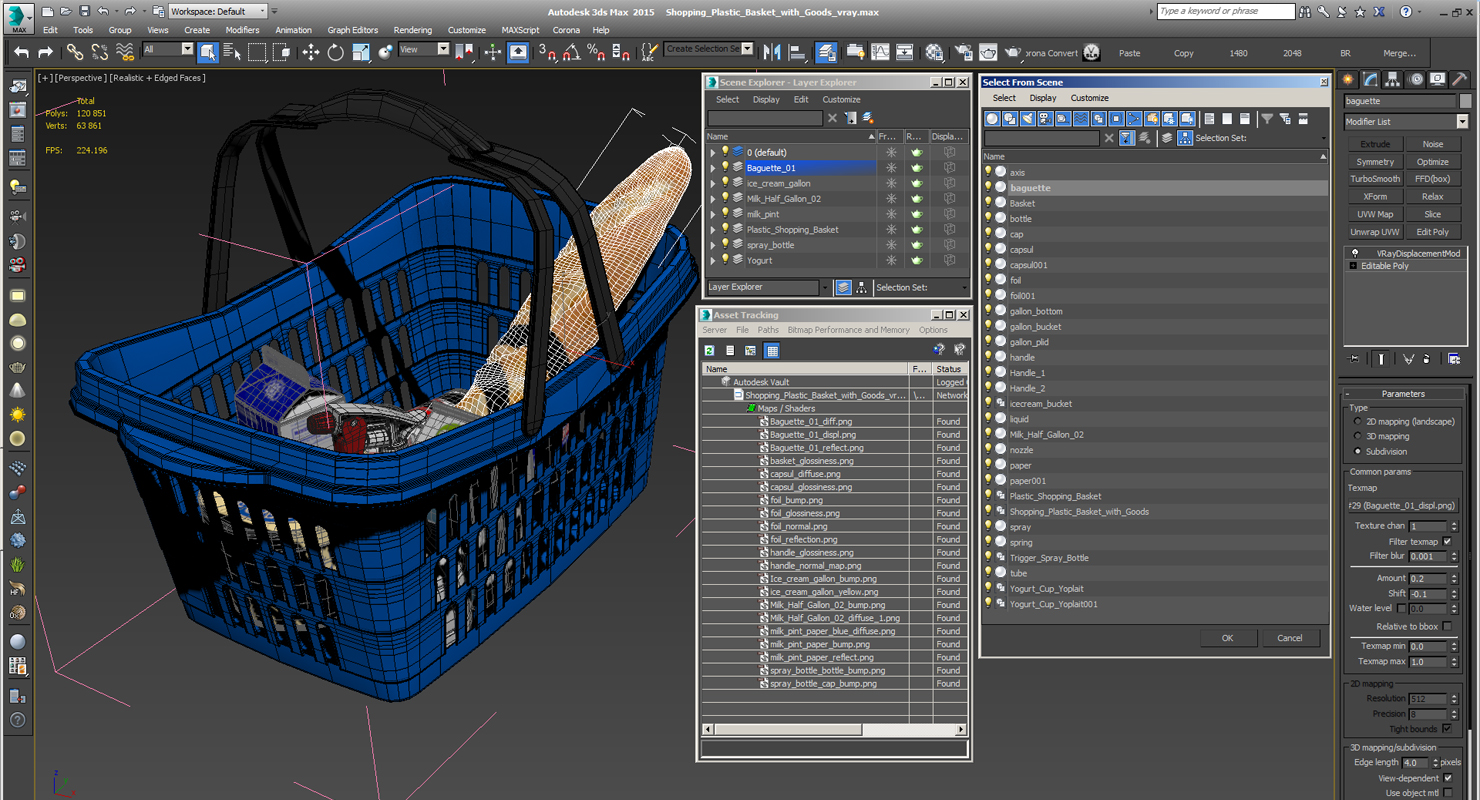 Shopping Plastic Basket with Goods 3D model