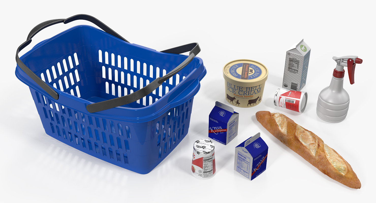 Shopping Plastic Basket with Goods 3D model