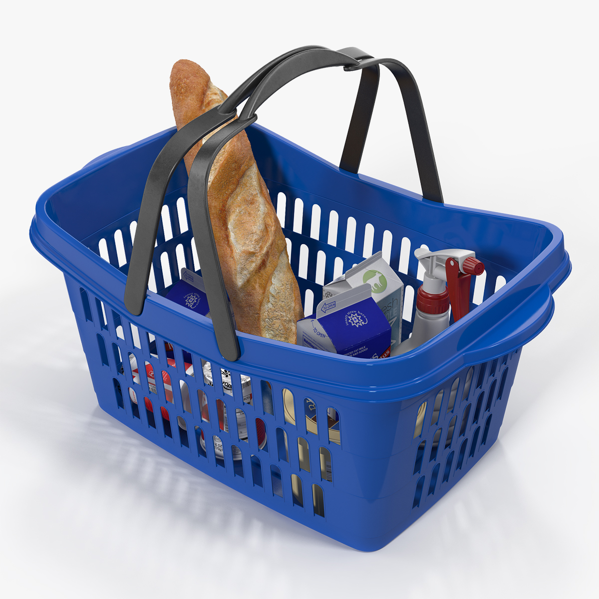 Shopping Plastic Basket with Goods 3D Model
