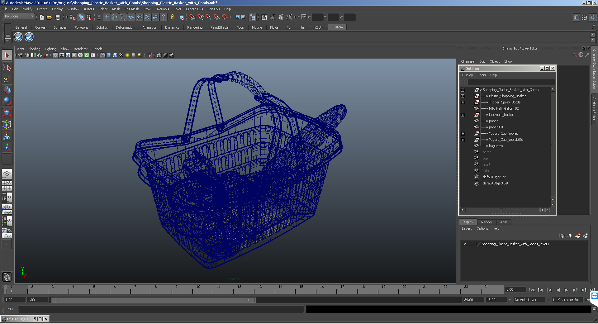 Shopping Plastic Basket with Goods 3D model