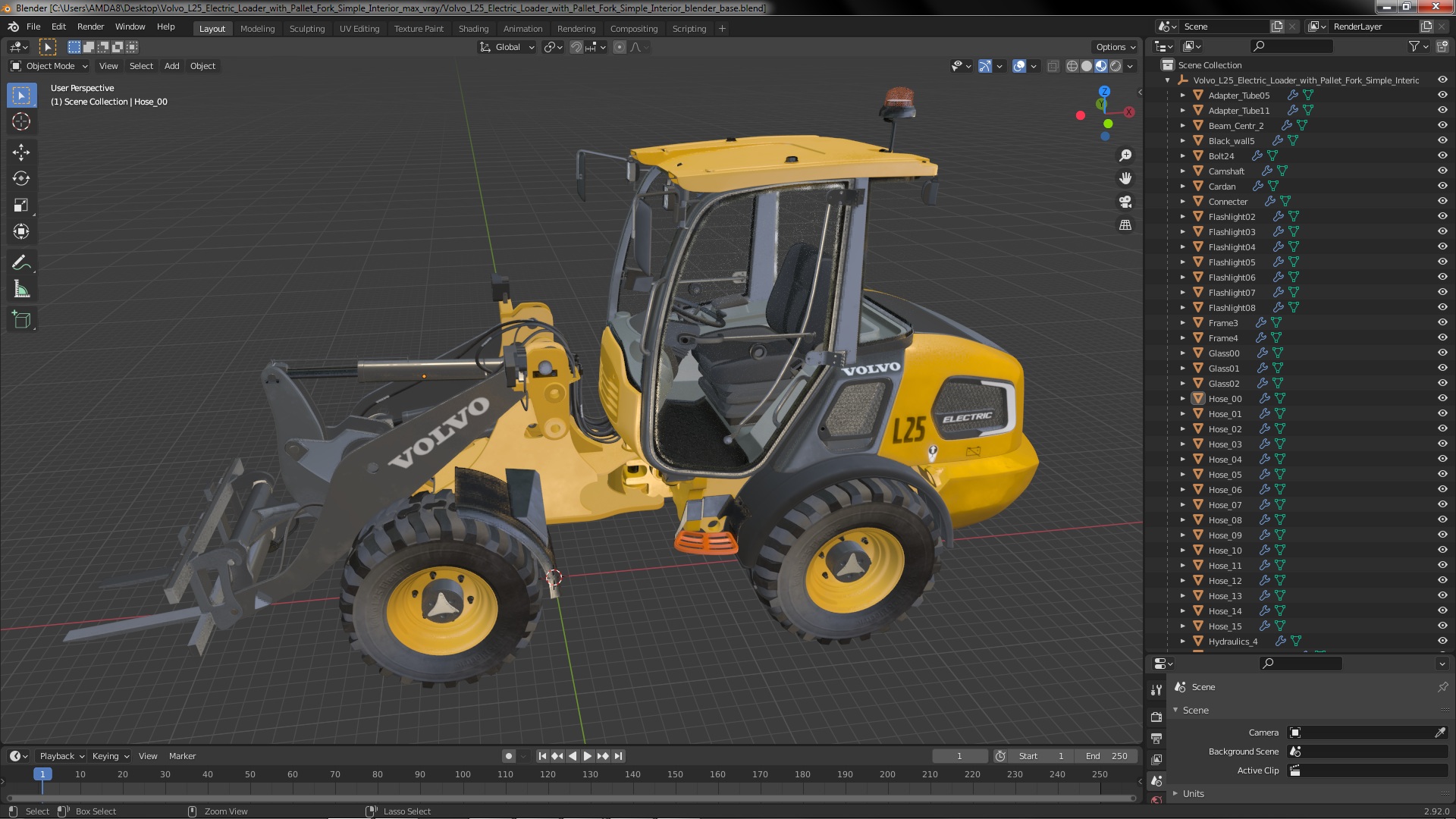 3D Volvo L25 Electric Loader with Pallet Fork Simple Interior model
