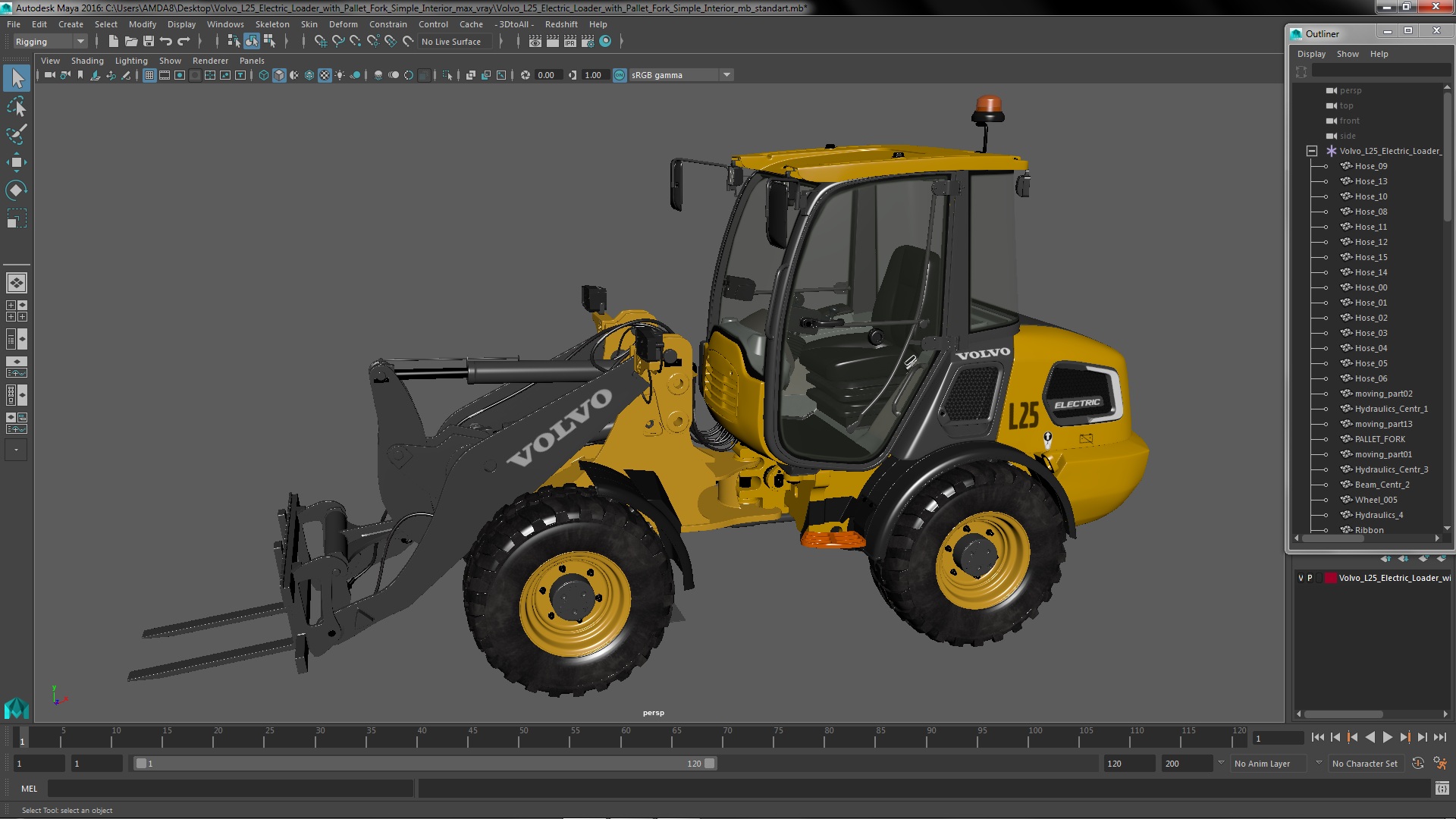3D Volvo L25 Electric Loader with Pallet Fork Simple Interior model