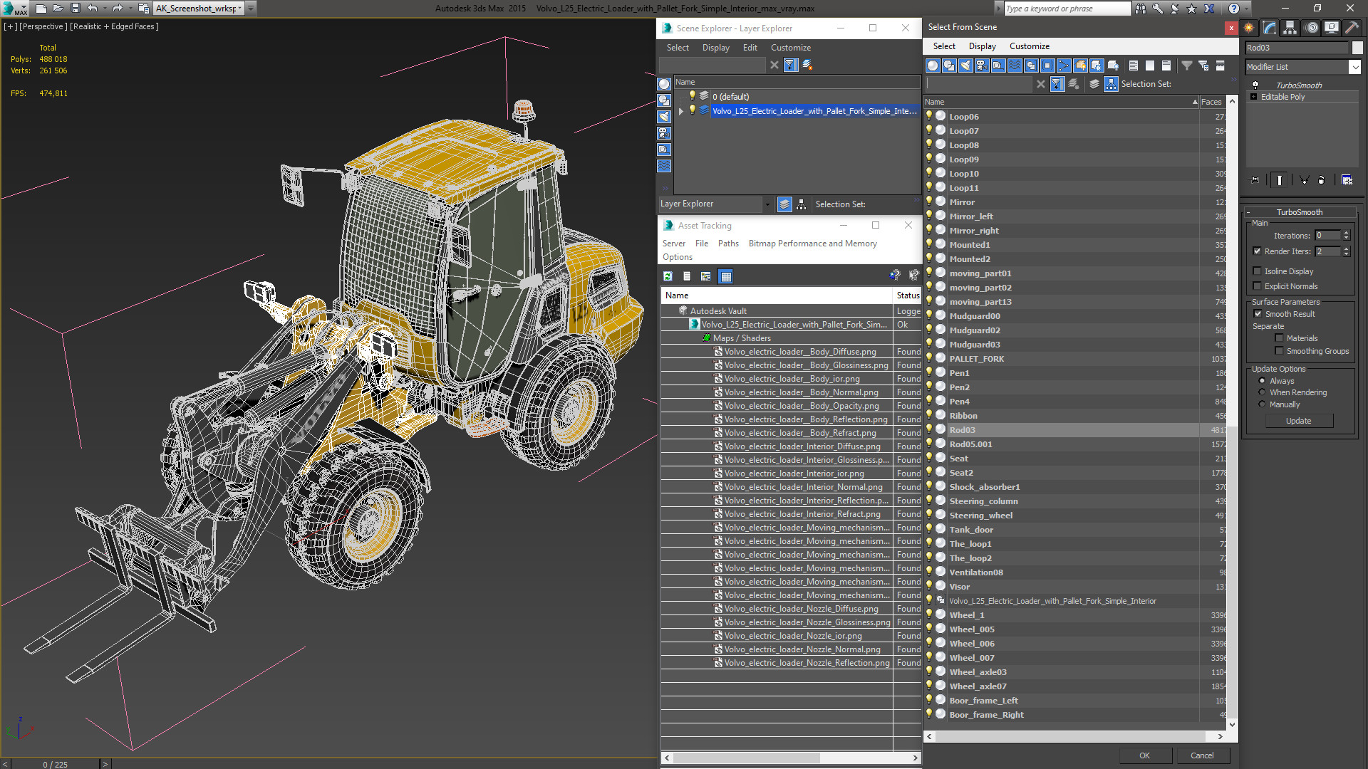 3D Volvo L25 Electric Loader with Pallet Fork Simple Interior model