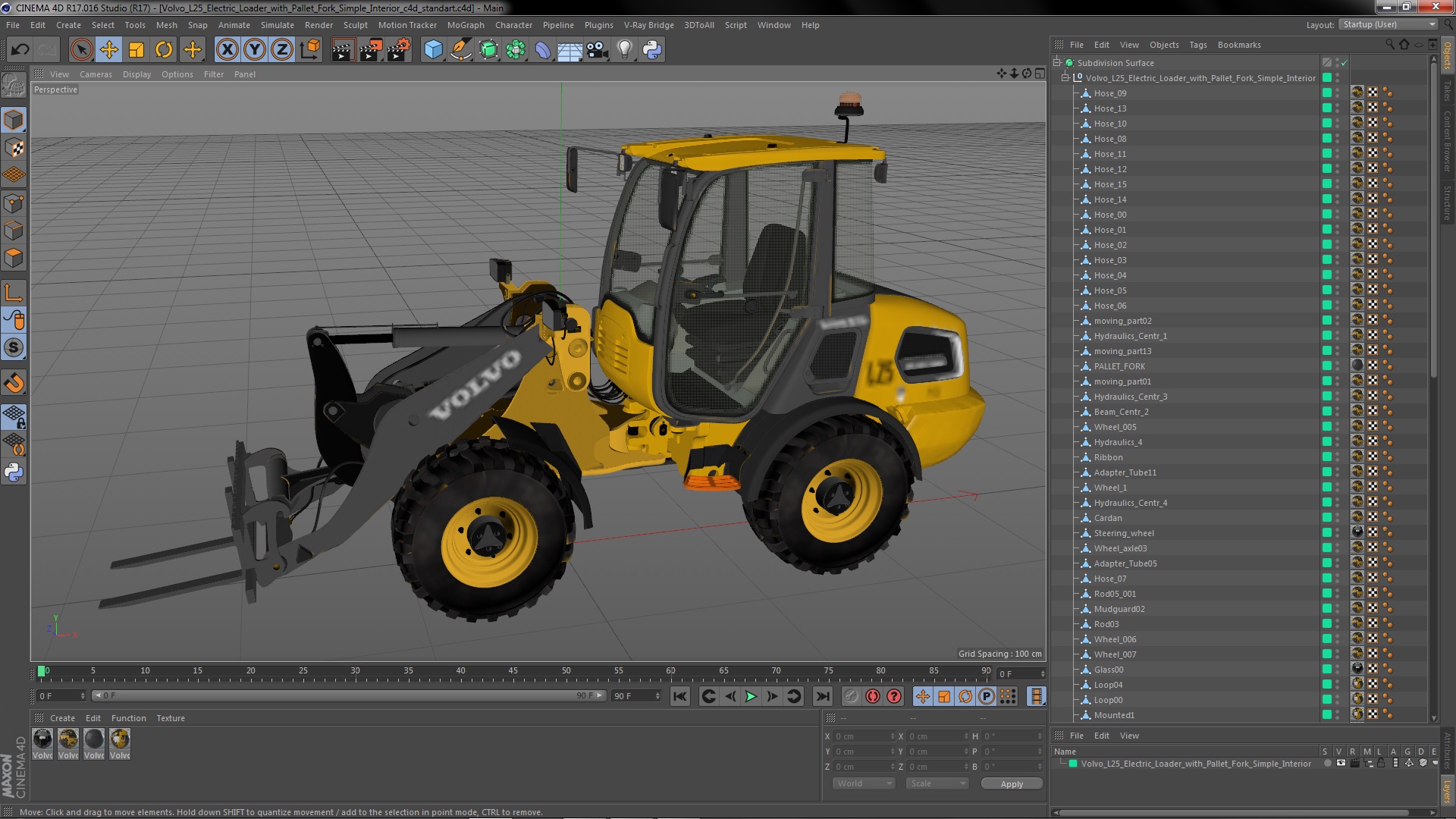 3D Volvo L25 Electric Loader with Pallet Fork Simple Interior model