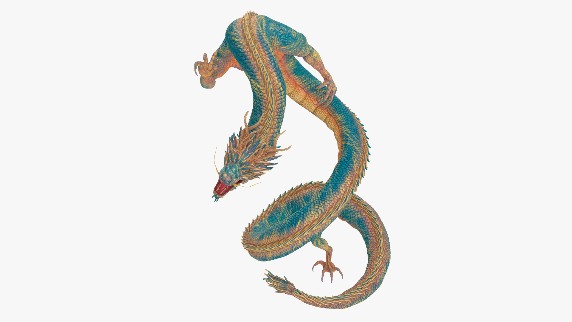 3D model Asian Mythical Serpent Dragon Blue Rigged for Cinema 4D