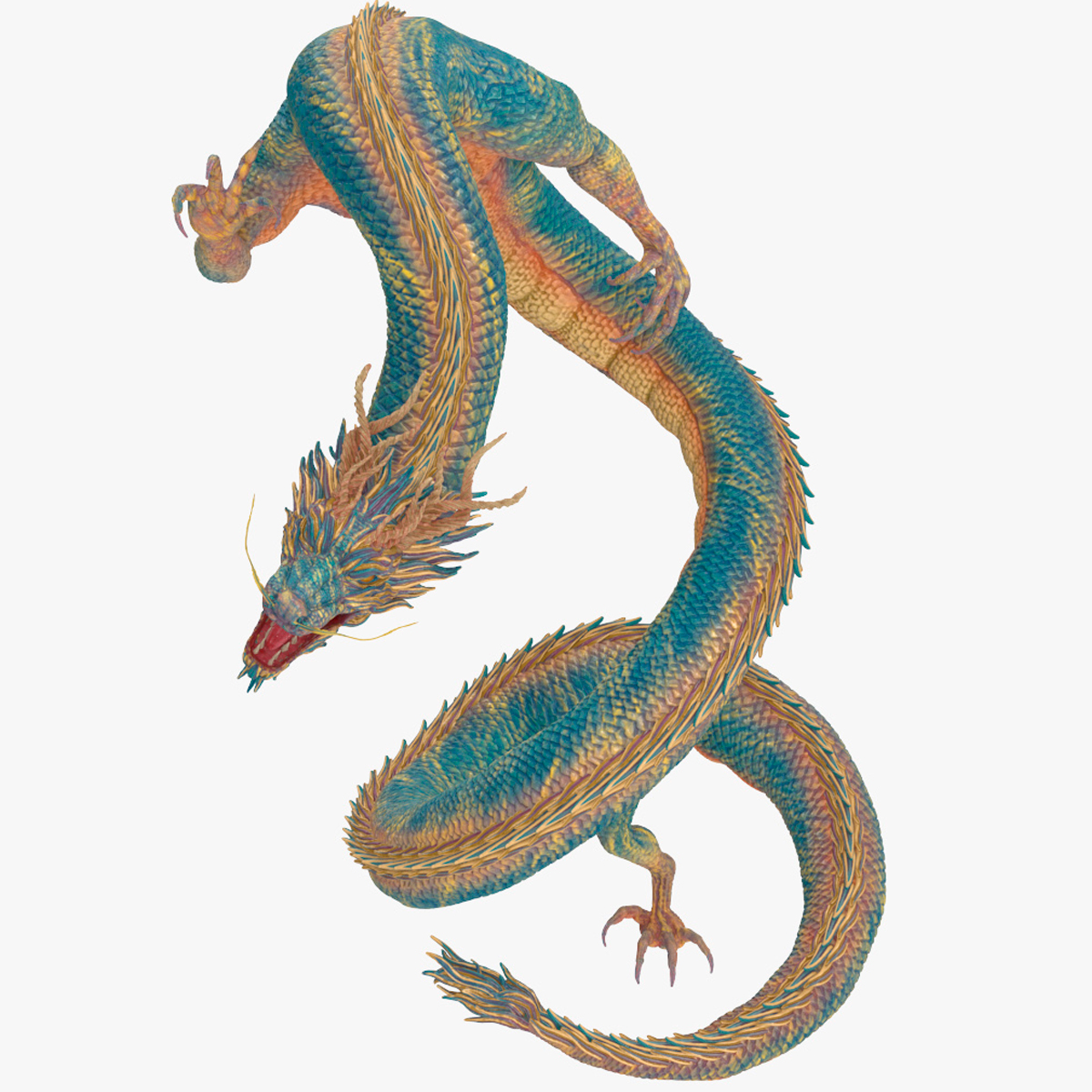 3D model Asian Mythical Serpent Dragon Blue Rigged for Cinema 4D