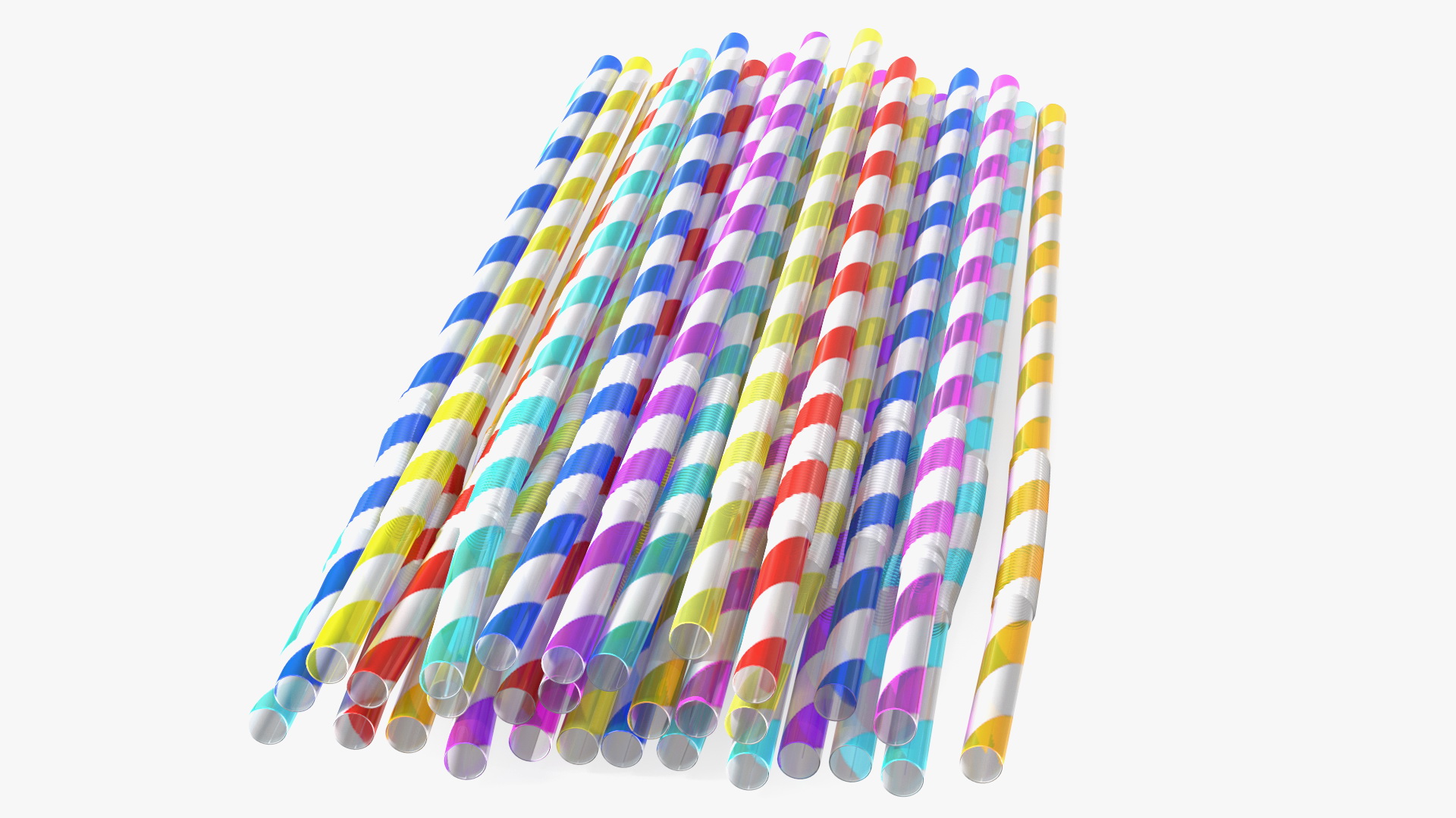Pile of Multi Colored Drinking Straws Diagonal Stripes 3D model