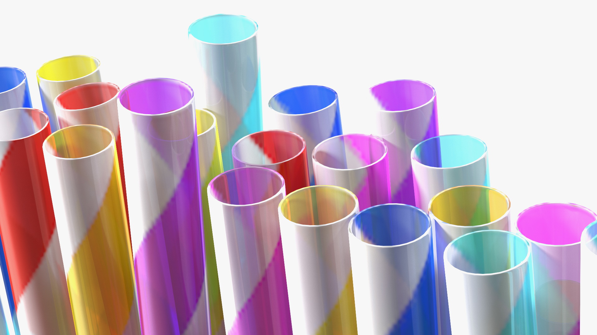 Pile of Multi Colored Drinking Straws Diagonal Stripes 3D model