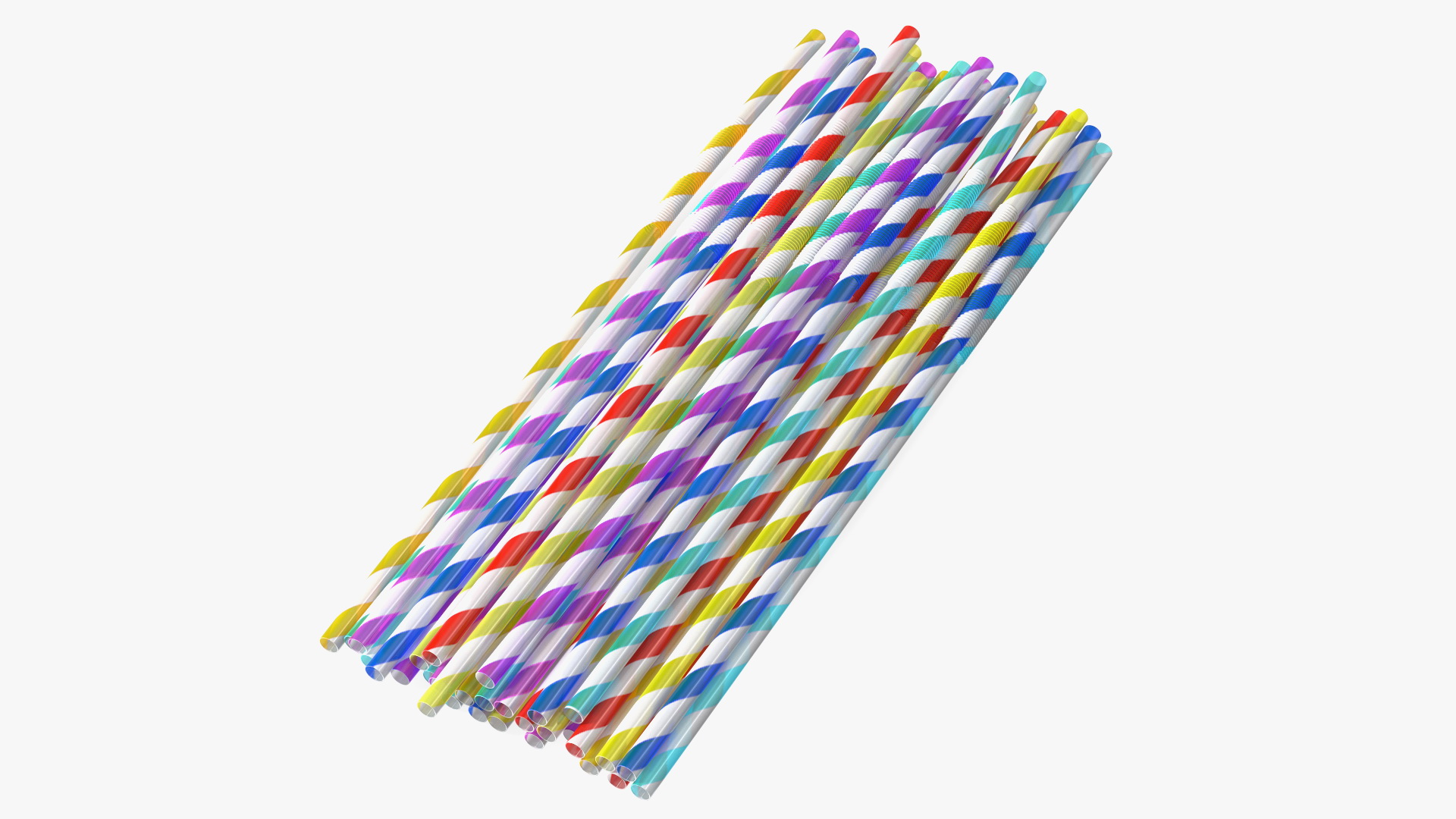 Pile of Multi Colored Drinking Straws Diagonal Stripes 3D model