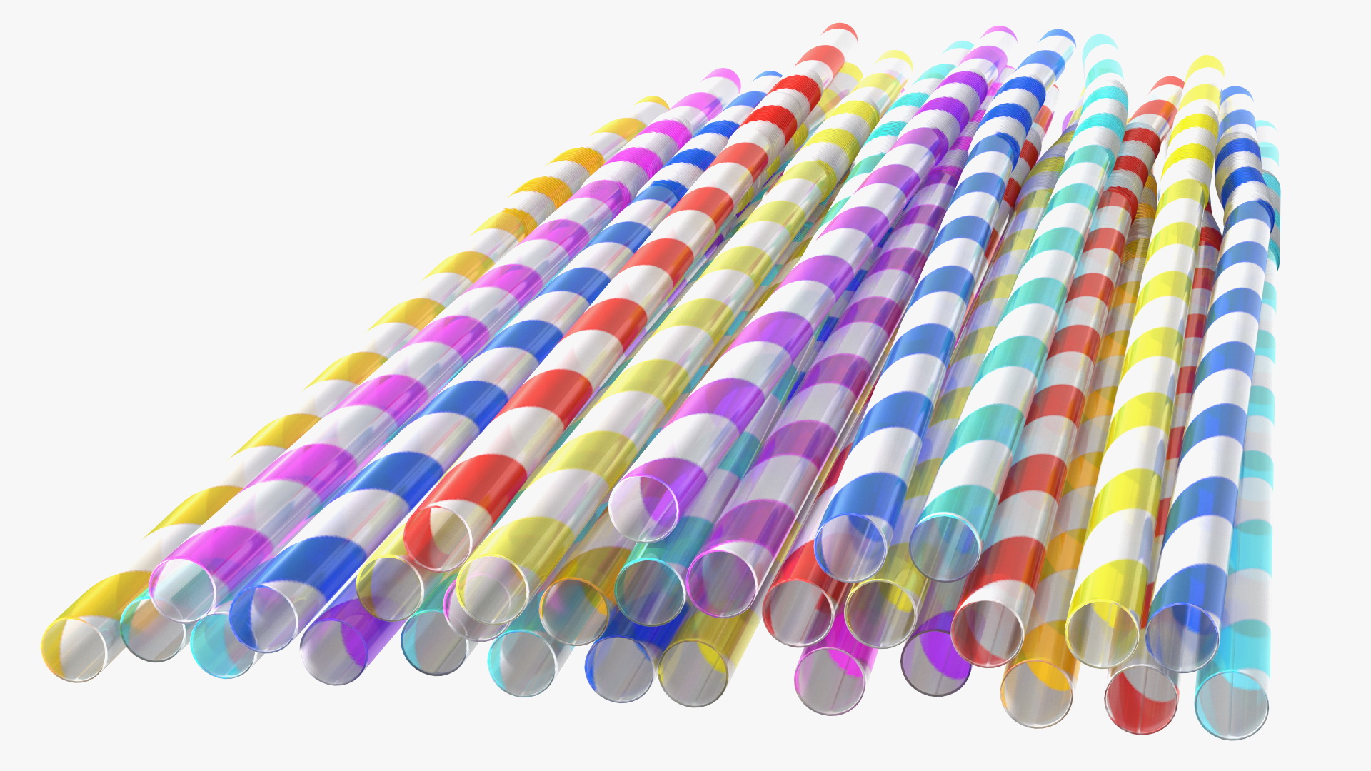 Pile of Multi Colored Drinking Straws Diagonal Stripes 3D model