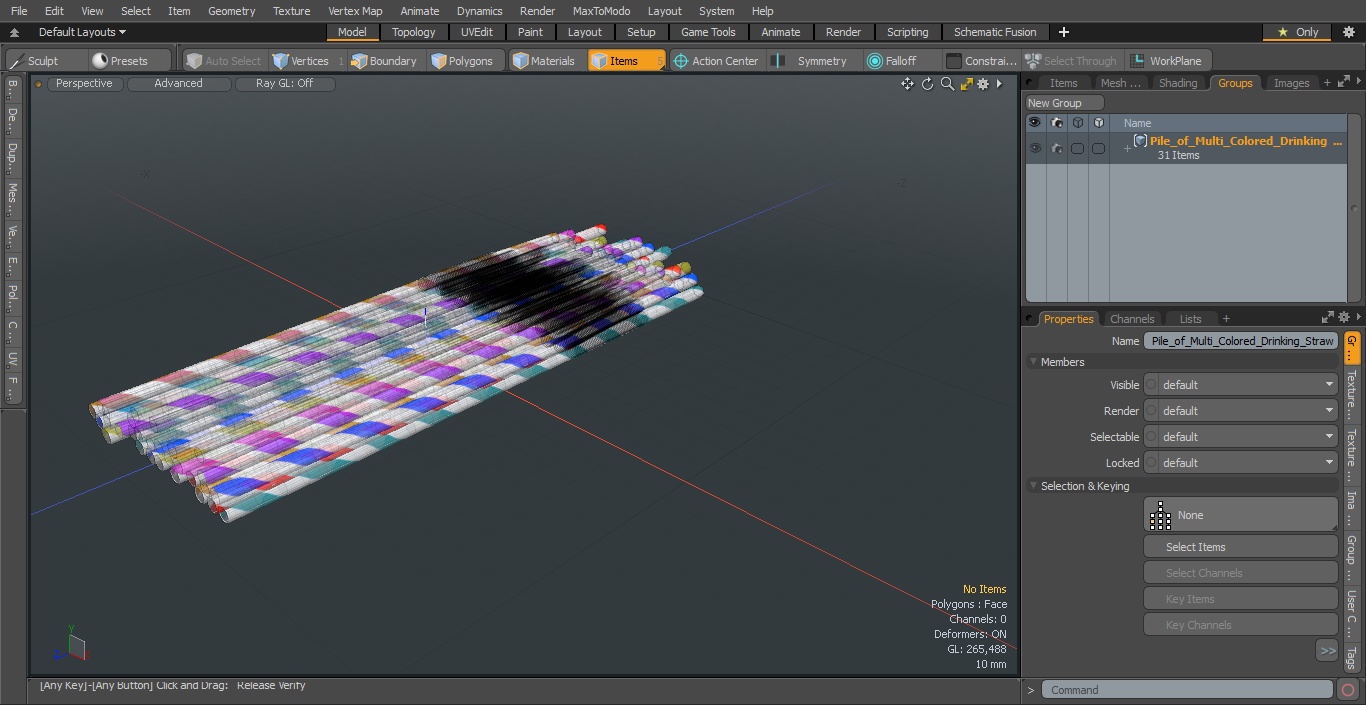 Pile of Multi Colored Drinking Straws Diagonal Stripes 3D model