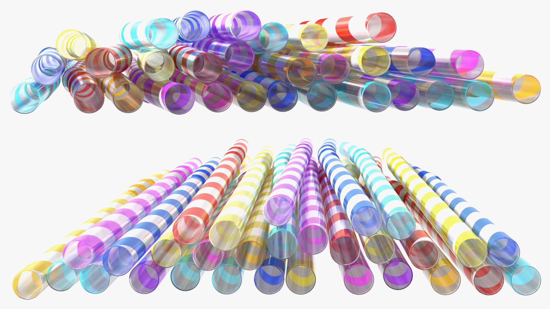 Pile of Multi Colored Drinking Straws Diagonal Stripes 3D model