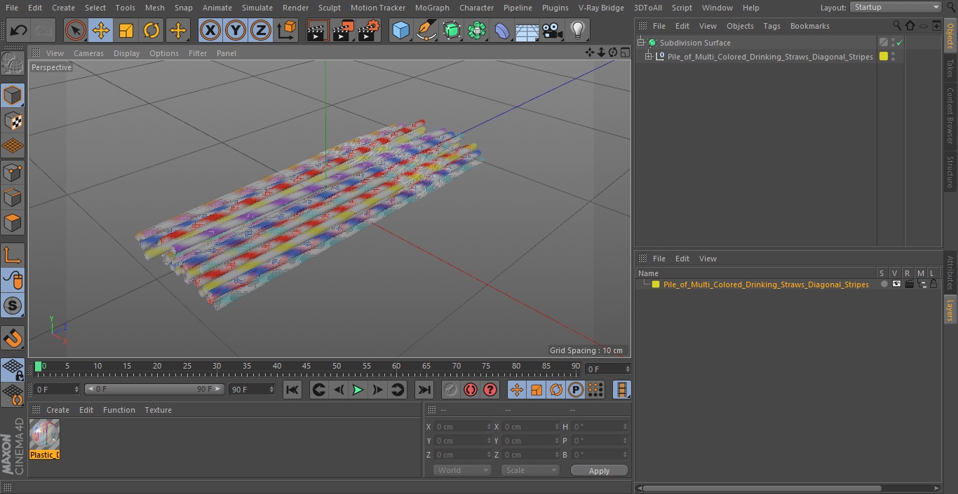 Pile of Multi Colored Drinking Straws Diagonal Stripes 3D model