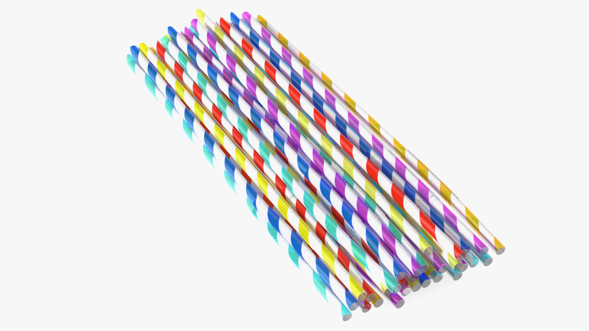 Pile of Multi Colored Drinking Straws Diagonal Stripes 3D model