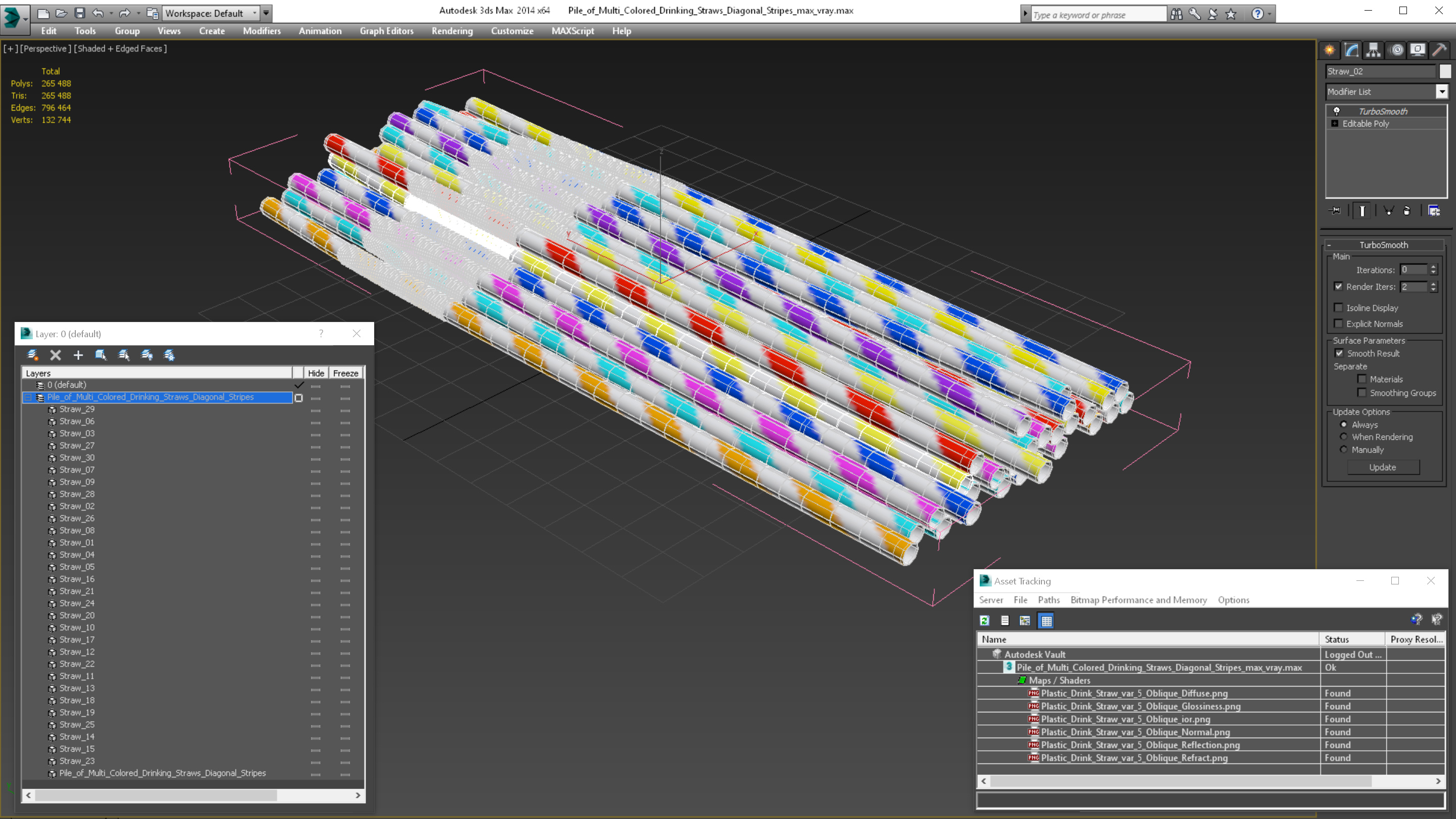 Pile of Multi Colored Drinking Straws Diagonal Stripes 3D model
