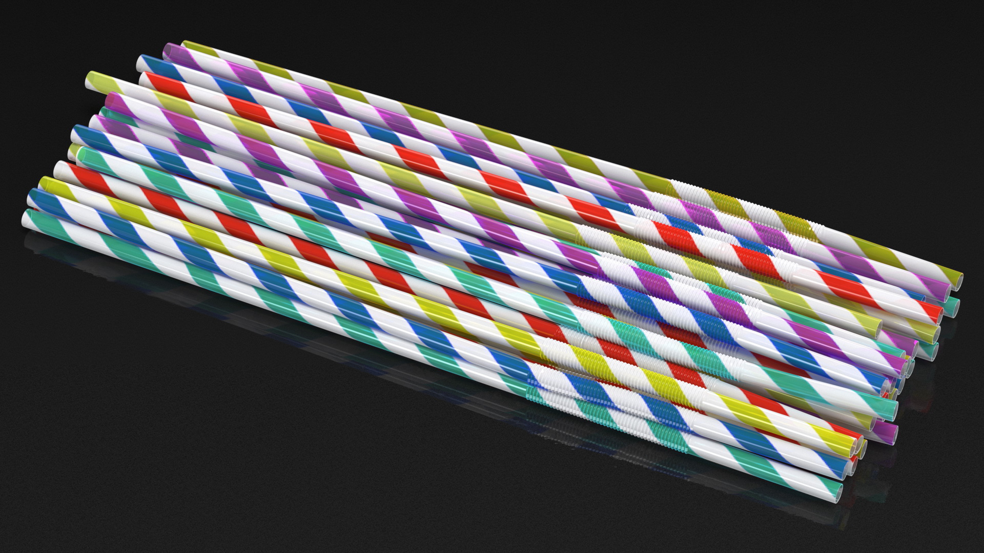 Pile of Multi Colored Drinking Straws Diagonal Stripes 3D model