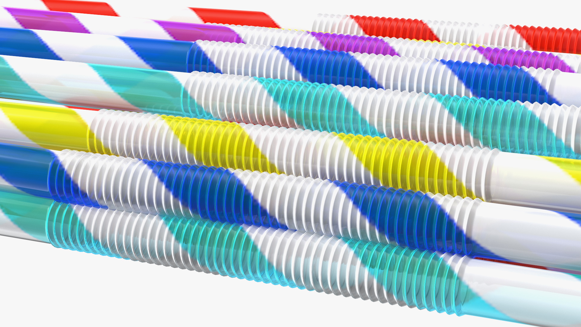 Pile of Multi Colored Drinking Straws Diagonal Stripes 3D model