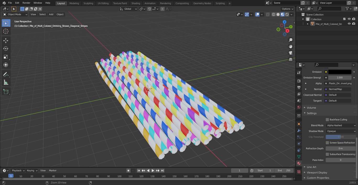Pile of Multi Colored Drinking Straws Diagonal Stripes 3D model