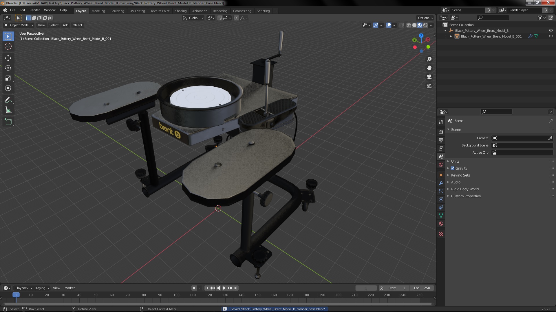 3D Black Pottery Wheel Brent Model B model