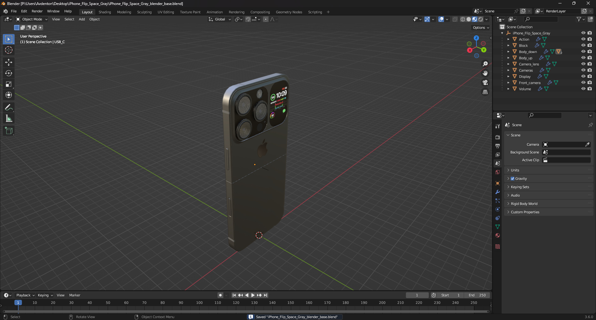 iPhone Flip Space Gray 3D