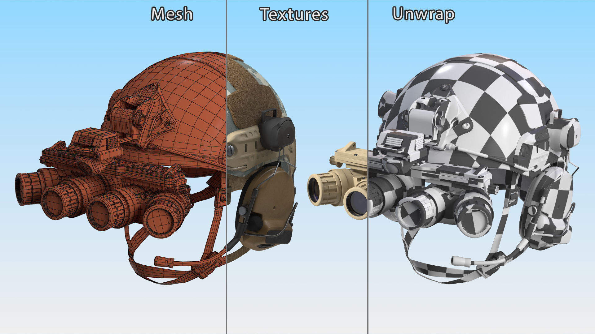 3D Helmet with Night Vision Goggles Grey Camo Fur