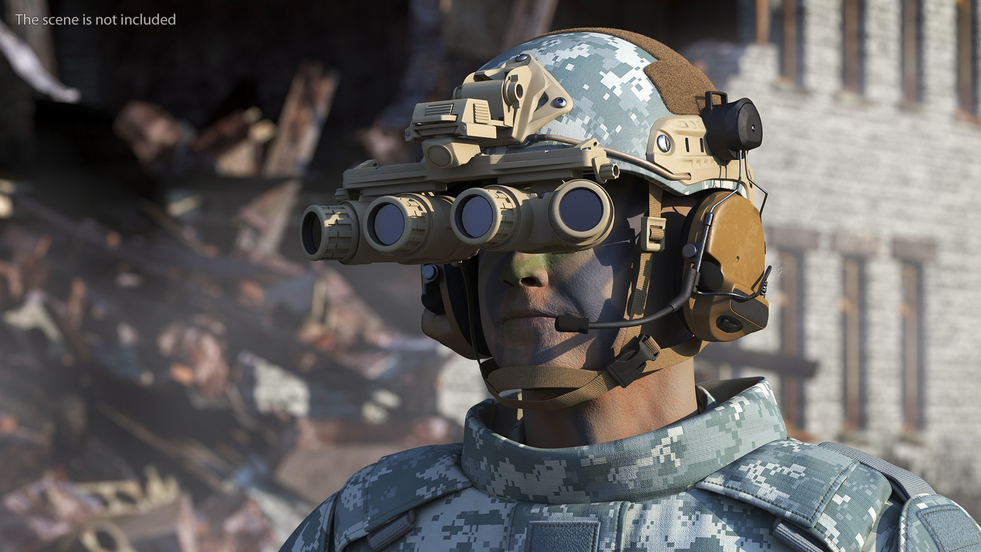 3D Helmet with Night Vision Goggles Grey Camo Fur
